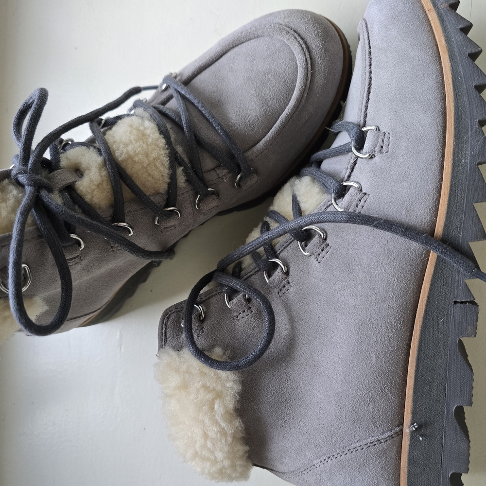 Gray Suede Women's Boots with Shearling Lining